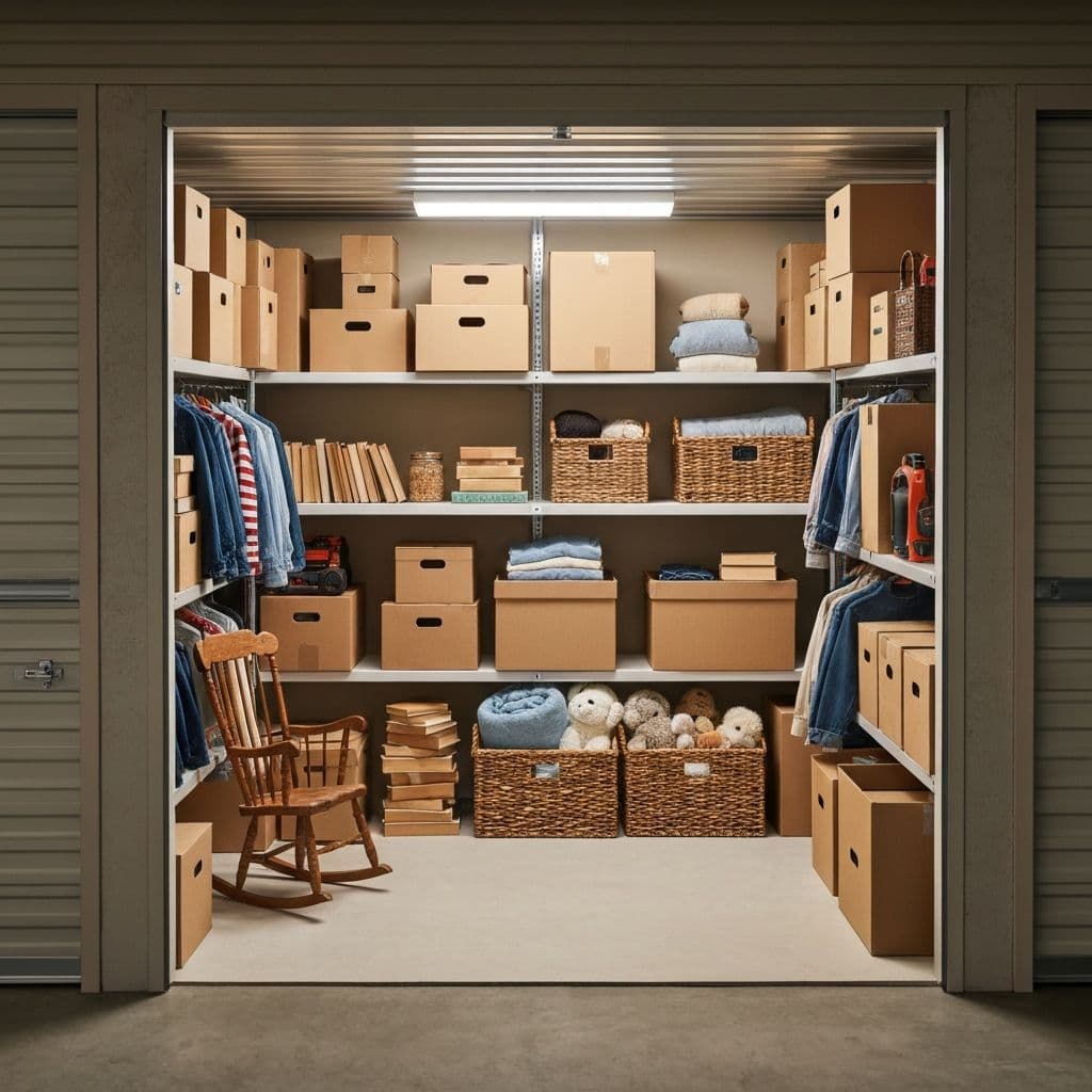 Organized storage unit showing efficient space usage