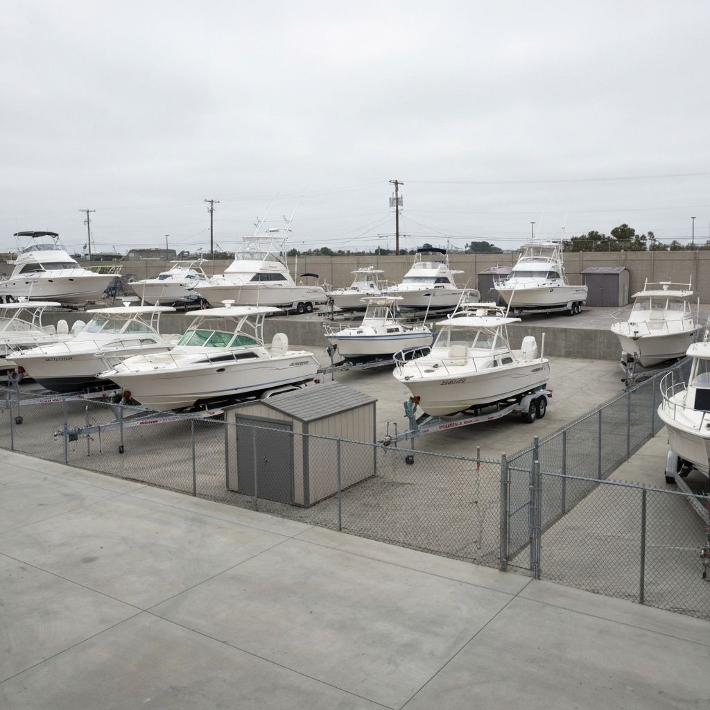 Boat storage facility entrance and parking area